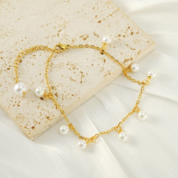 Fashion Simple Tassel Stainless Steel Pearl Anklet - Image 2