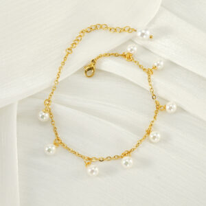 Fashion Simple Tassel Stainless Steel Pearl Anklet ZXG1003 Gold