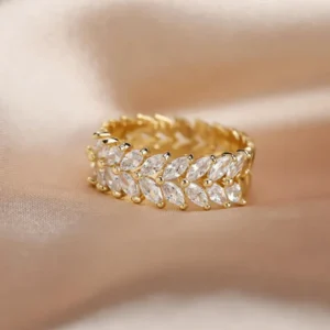 Leaf Crystal Ring – Elegant Adjustable Nature-Inspired Jewelry for Women | Best in UAE
