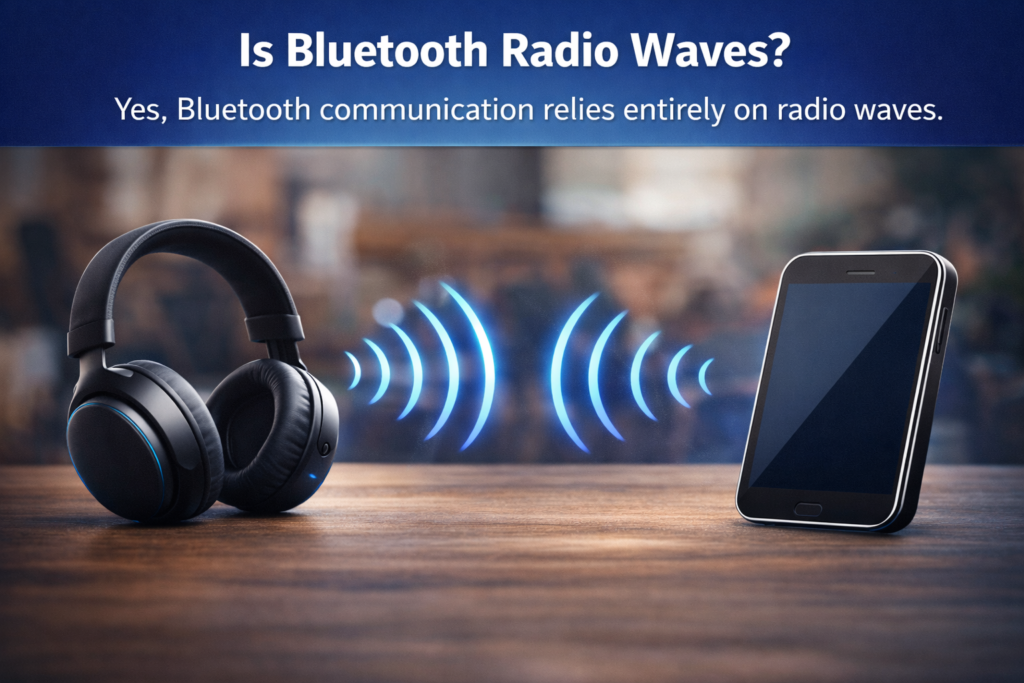 Bluetooth radio frequency signal connecting headphones and smartphone wirelessly